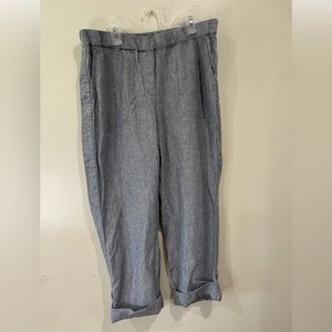 NWT J Jill Pure Linen Pull On Relaxed Fit Pants Blue Size M